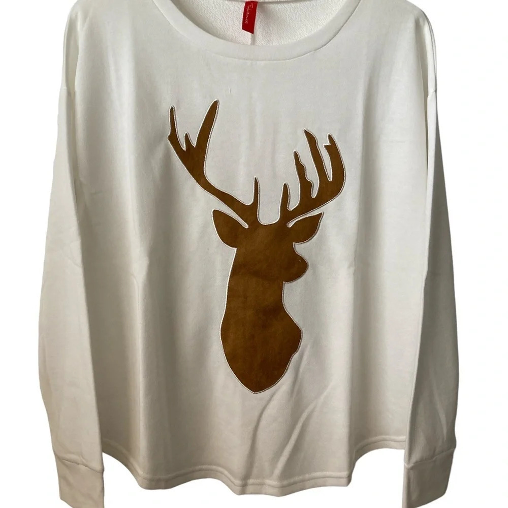 Large Loose Fit Ivory Color Holiday Nature Lovers Long Sleeves Top/ Sweater BNWT